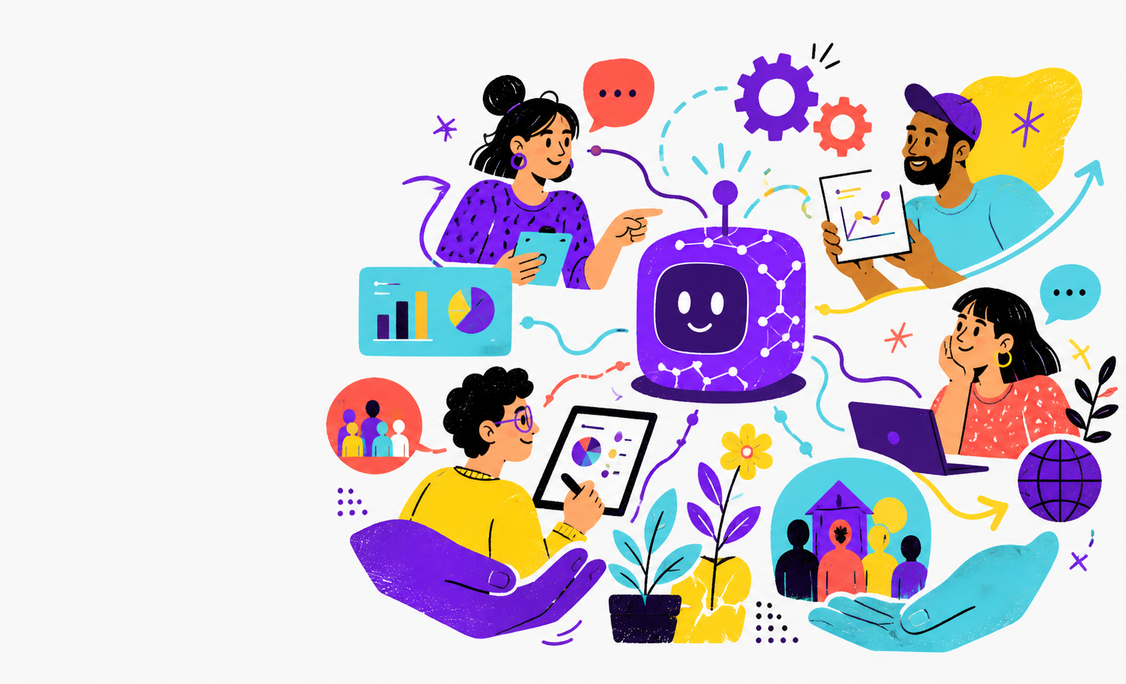 Equipe colaborando com inteligência artificial, dados e impacto social